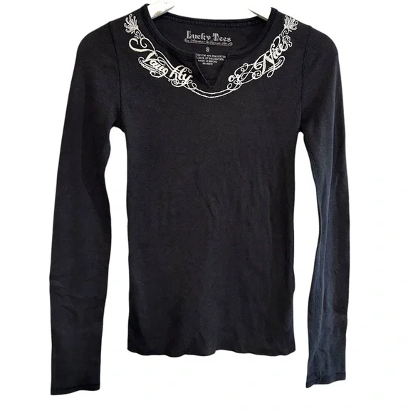 lucky brand S waffle Henley longsleeve tee Y2K embroidered detail wings vintage - Picture 2 of 9